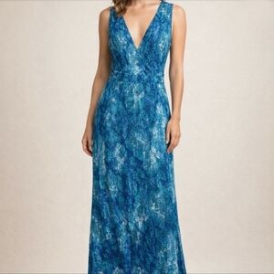 TART Blue/Turquoise Snake Print High/Low Hem Maxi Dress; Likely Size L